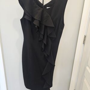 Calvin Klein Black Sheath Ruffle Front Sleveless Dress Size 4